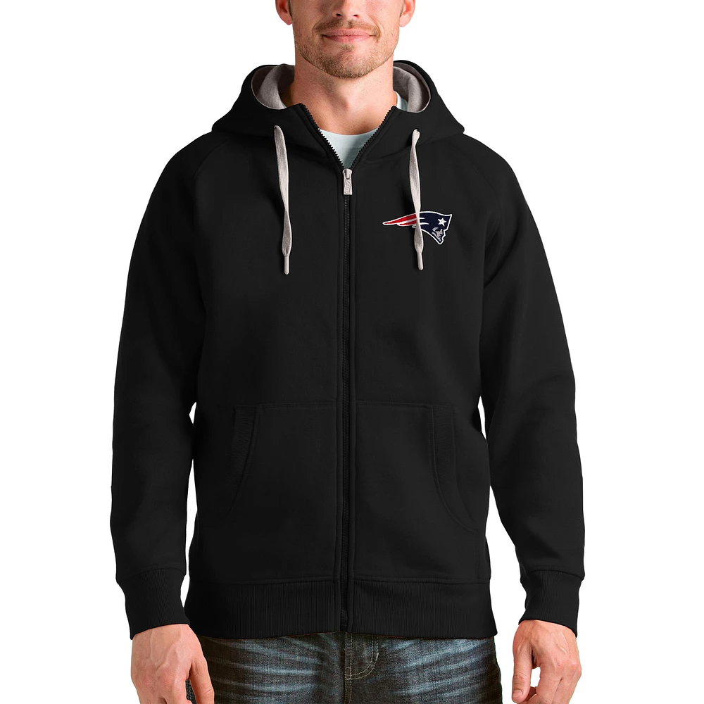 Men's Antigua Black New England Patriots Victory Full-Zip Hoodie