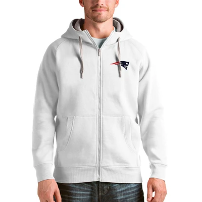 Men's Antigua White New England Patriots Victory Full-Zip Hoodie