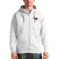 Men's Antigua White New England Patriots Victory Full-Zip Hoodie