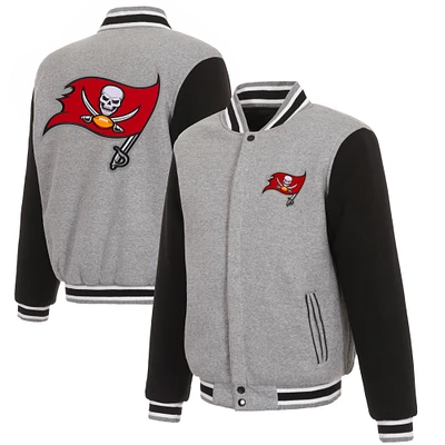 Men's JH Design Gray/Black Tampa Bay Buccaneers Reversible Fleece Full-Snap Jacket