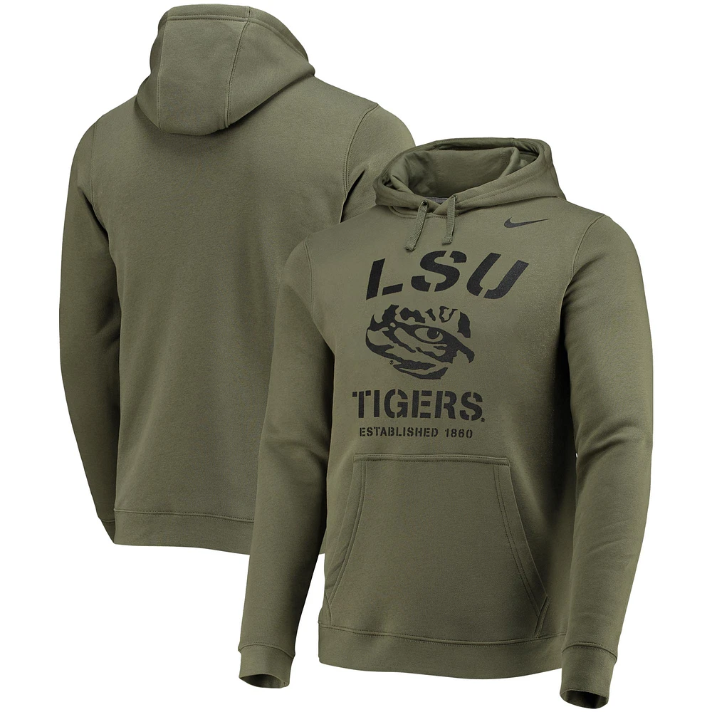 Men's Nike Olive LSU Tigers Stencil Arch Club Fleece Pullover Hoodie