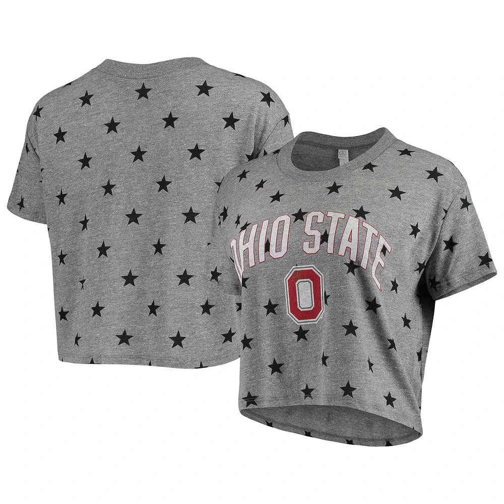 Women's Alternative Apparel Gray Ohio State Buckeyes Headliner Stars Cropped Tri-Blend T-Shirt