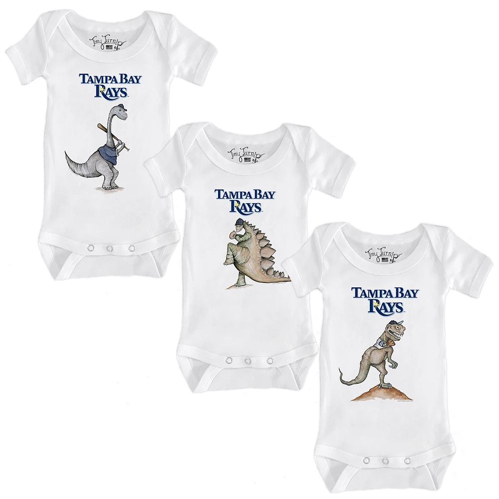 Infant Tiny Turnip White Tampa Bay Rays 3-Piece Dinosaur Bodysuit Set