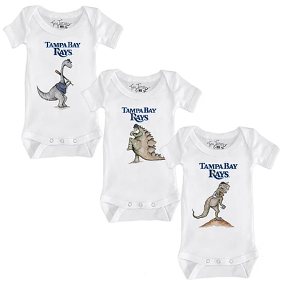 Infant Tiny Turnip White Tampa Bay Rays 3-Piece Dinosaur Bodysuit Set