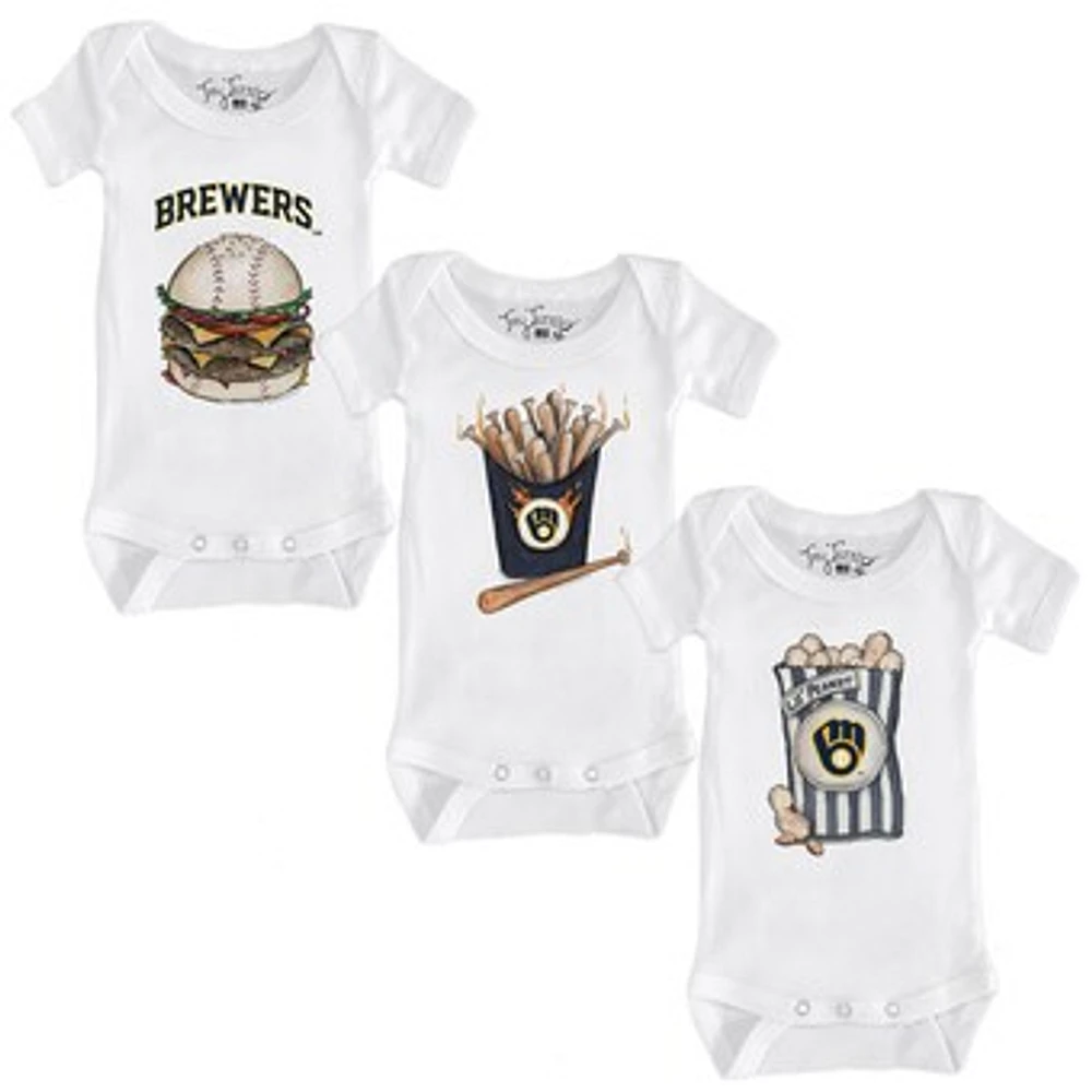 Infant Tiny Turnip White Milwaukee Brewers 3-Piece Snacks Bodysuit Set