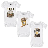 Infant Tiny Turnip White San Diego Padres 3-Piece Snacks Bodysuit Set