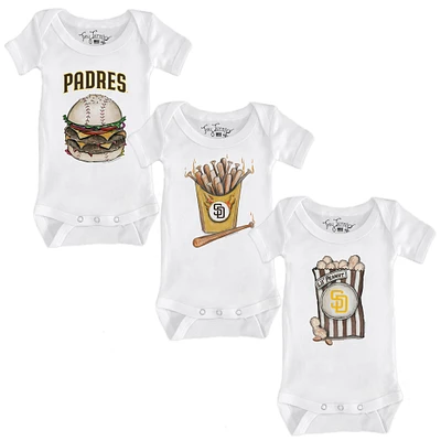 Infant Tiny Turnip White San Diego Padres 3-Piece Snacks Bodysuit Set
