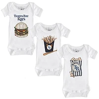 Infant Tiny Turnip White Tampa Bay Rays 3-Piece Snacks Bodysuit Set