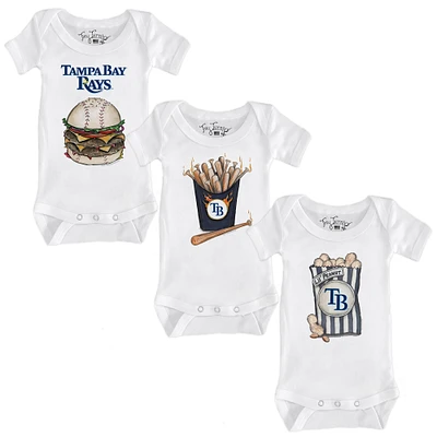 Infant Tiny Turnip White Tampa Bay Rays 3-Piece Snacks Bodysuit Set