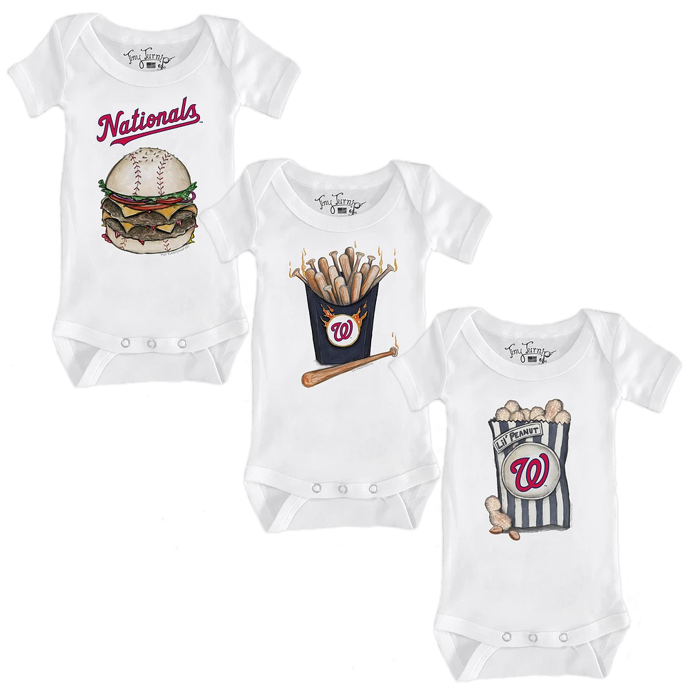 Infant Tiny Turnip White Washington Nationals 3-Piece Snacks Bodysuit Set