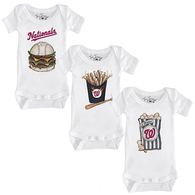 Infant Tiny Turnip White Washington Nationals 3-Piece Snacks Bodysuit Set