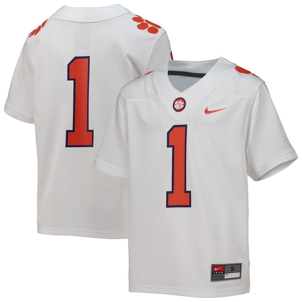 Youth Nike #1 White Clemson Tigers Replica Football Jersey