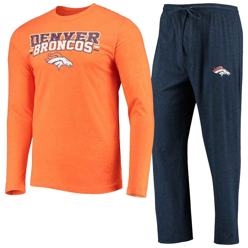 Men's Concepts Sport Navy/Orange Denver Broncos Meter Long Sleeve T-Shirt & Pants Sleep Set