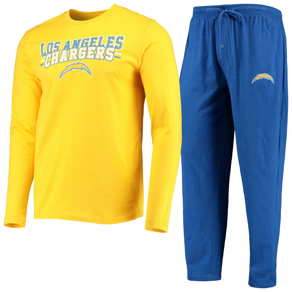 Men's Concepts Sport Powder Blue/Gold Los Angeles Chargers Meter Long Sleeve T-Shirt & Pants Sleep Set