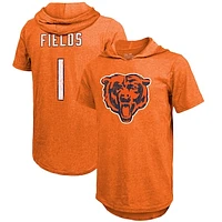 Men's Justin Fields Orange Chicago Bears Player Name & Number Tri-Blend Short Sleeve Hoodie T-Shirt