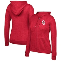 Women's Top of the World Heathered Crimson Oklahoma Sooners Essential 2-Hit Full-Zip Hoodie