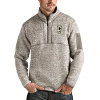 Men's Antigua Oatmeal Columbus Crew Fortune Quarter-Zip Pullover Jacket