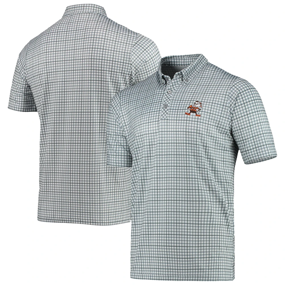 Men's Antigua Gray/Black Cleveland Browns Deliver Button-Down Polo