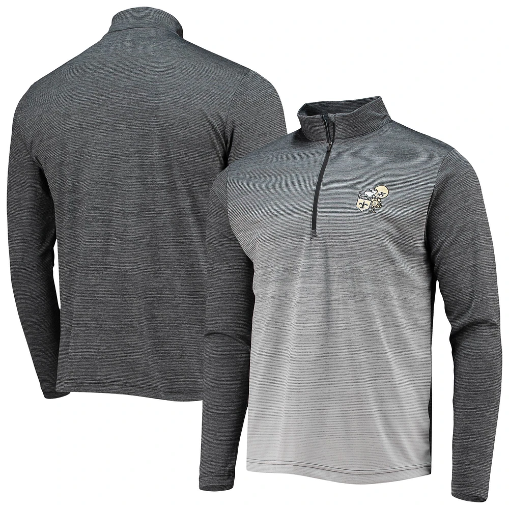 Men's Antigua Black/Heathered Gray New Orleans Saints Throwback Cycle Quarter-Zip Jacket