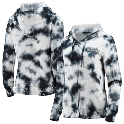 Women's New Era Black Carolina Panthers Tie-Dye Fleece Full-Zip Hoodie