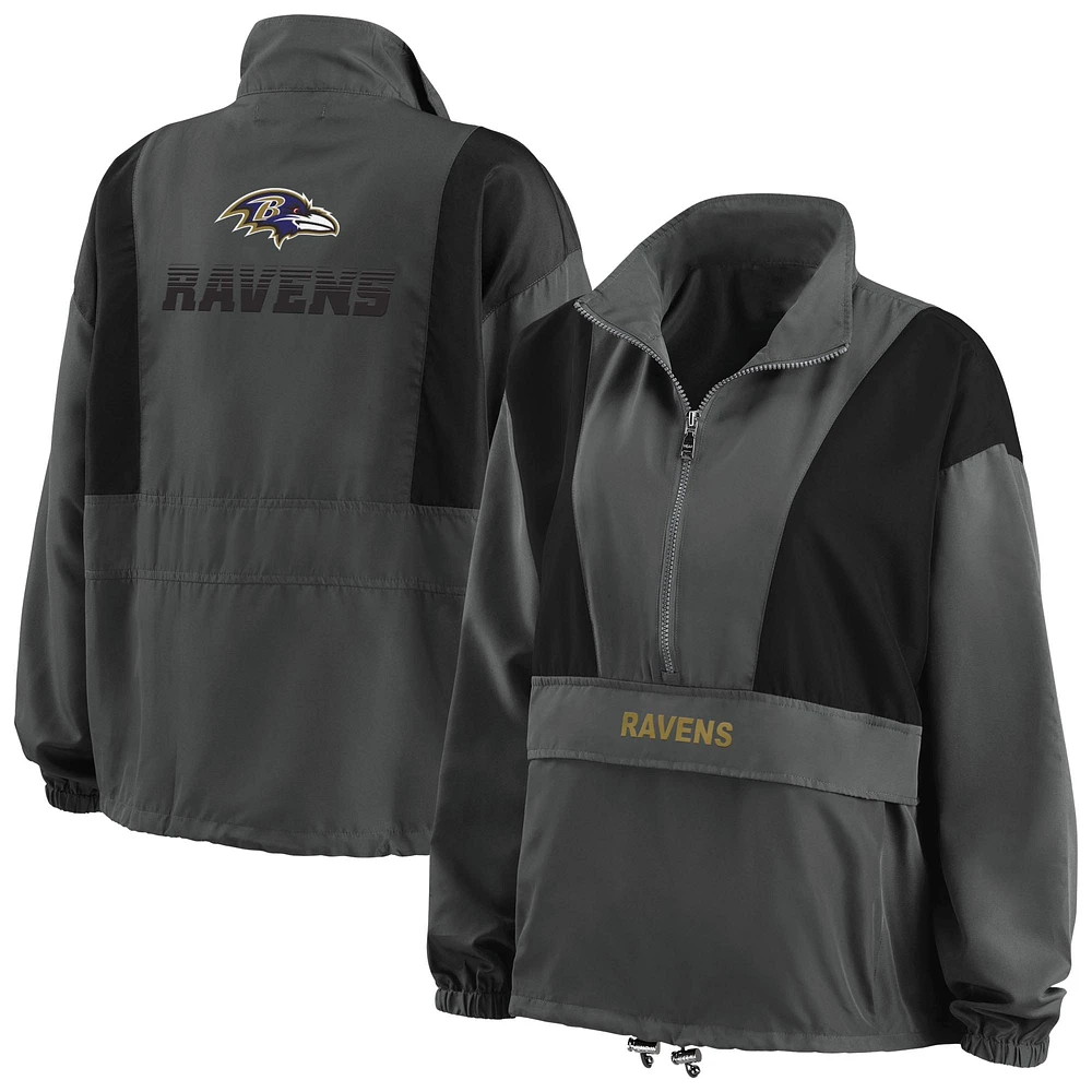 Women's WEAR by Erin Andrews Charcoal Baltimore Ravens Popover Packable Half-Zip Jacket