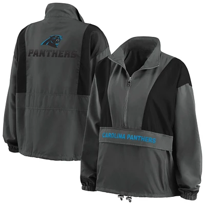 Women's WEAR by Erin Andrews Charcoal Carolina Panthers Popover Packable Half-Zip Jacket