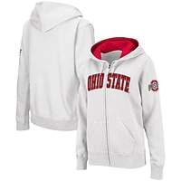 Women's White Ohio State Buckeyes Arched Name Full-Zip Hoodie