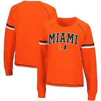 Women's Colosseum Orange Miami Hurricanes Sweep Pass Sleeve Stripe Raglan Pullover Sweatshirt