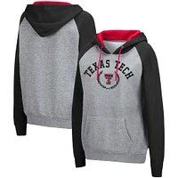 Women's Colosseum Heathered Gray Texas Tech Red Raiders Contrast Raglan Pullover Hoodie