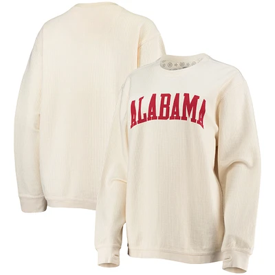 Women's Pressbox White Alabama Crimson Tide Comfy Cord Vintage Wash Basic Arch Pullover Sweatshirt