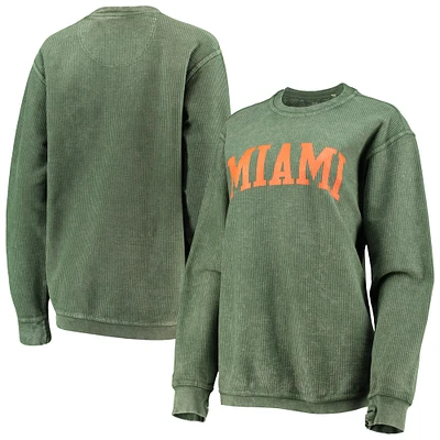 Women's Pressbox Miami Hurricanes Comfy Cord Vintage Wash Basic Arch Pullover Sweatshirt