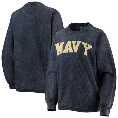 Women's Pressbox Navy Midshipmen Comfy Cord Vintage Wash Basic Arch Pullover Sweatshirt