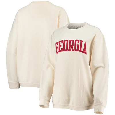 Women's Pressbox White Georgia Bulldogs Comfy Cord Vintage Wash Basic Arch Pullover Sweatshirt