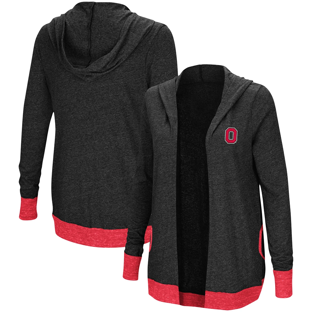 Women's Colosseum Heather Charcoal Ohio State Buckeyes Steeplechase Open Hooded Lightweight Cardigan