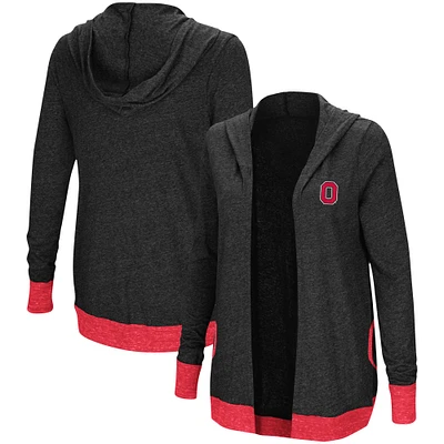 Women's Colosseum Heather Charcoal Ohio State Buckeyes Steeplechase Open Hooded Lightweight Cardigan