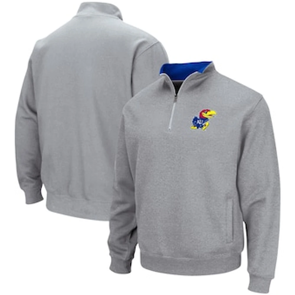 Men's Colosseum Heathered Gray Kansas Jayhawks Tortugas Team Logo Quarter-Zip Jacket