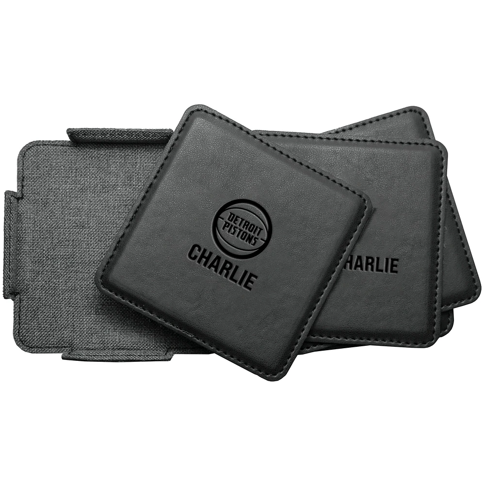 Detroit Pistons 4-Pack Personalized Leather Coaster Set