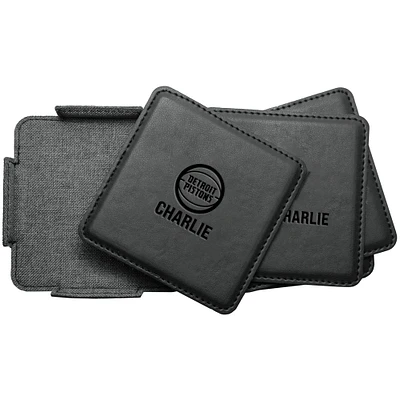 Detroit Pistons 4-Pack Personalized Leather Coaster Set