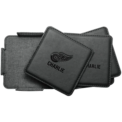 Detroit Red Wings 4-Pack Personalized Leather Coaster Set