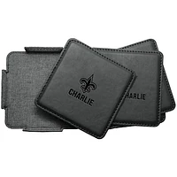 New Orleans Saints 4-Pack Personalized Leather Coaster Set