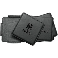 New York Mets 4-Pack Personalized Leather Coaster Set