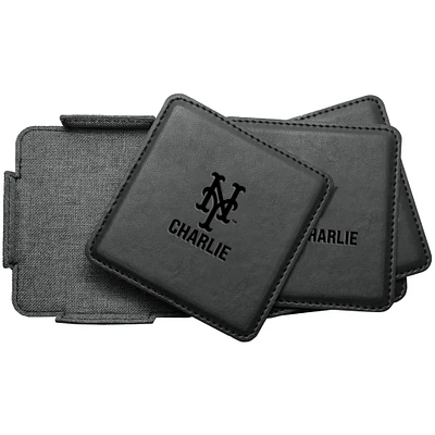 New York Mets 4-Pack Personalized Leather Coaster Set