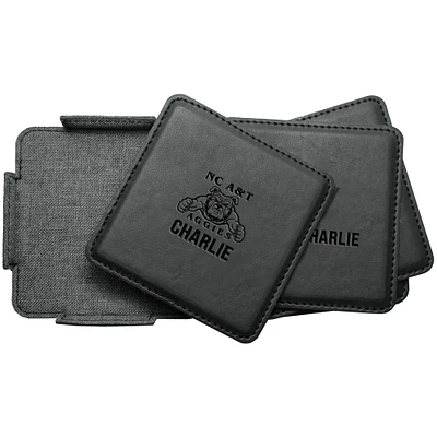 North Carolina A&T Aggies 4-Pack Personalized Leather Coaster Set