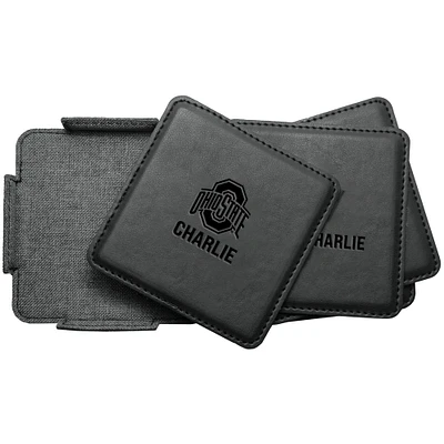 Ohio State Buckeyes 4-Pack Personalized Leather Coaster Set