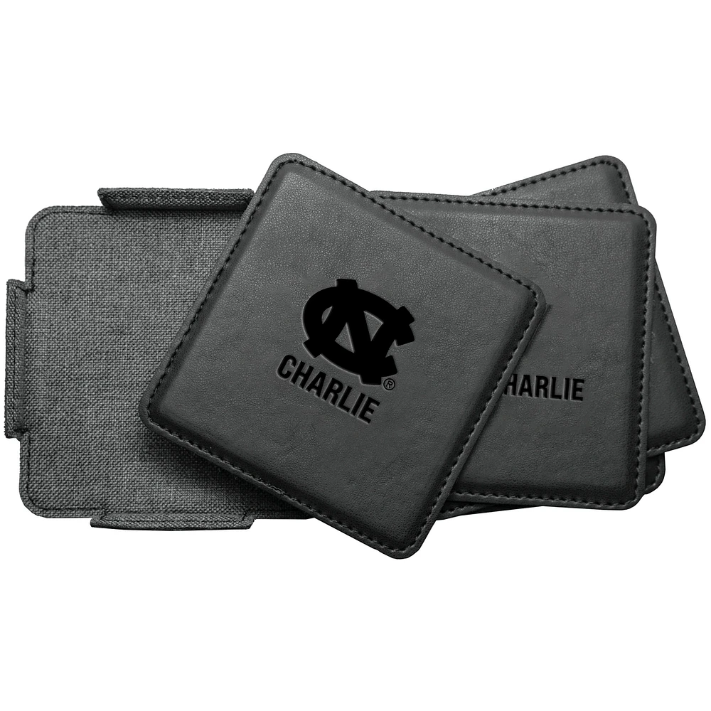 North Carolina Tar Heels 4-Pack Personalized Leather Coaster Set