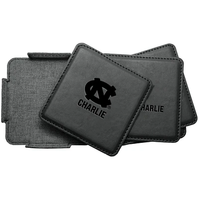 North Carolina Tar Heels 4-Pack Personalized Leather Coaster Set