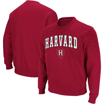 Men's Colosseum Crimson Harvard Team Arch & Logo Tackle Twill Pullover Sweatshirt