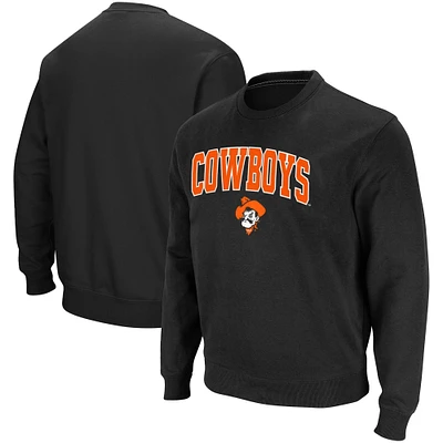 Men's Colosseum Black Oklahoma State Cowboys Team Arch & Logo Tackle Twill Pullover Sweatshirt