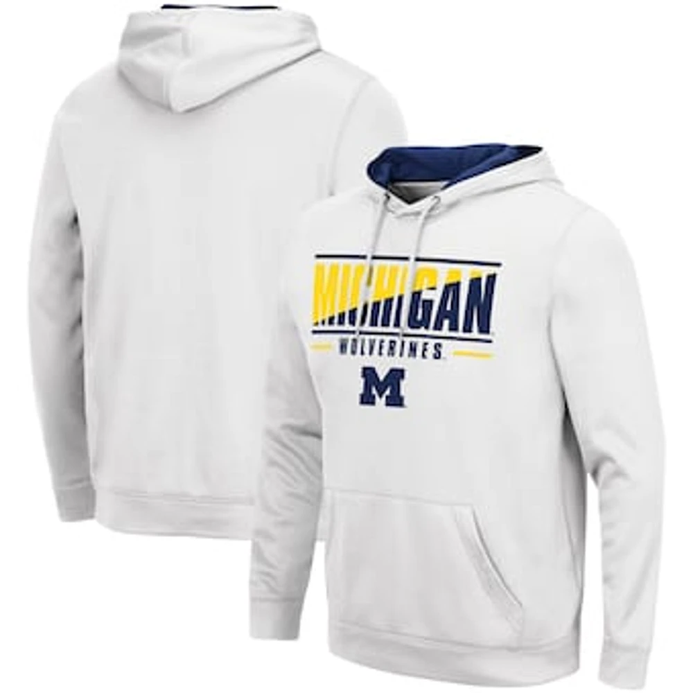 Men's Colosseum White Michigan Wolverines Slash Stack 2.0 Pullover Hoodie