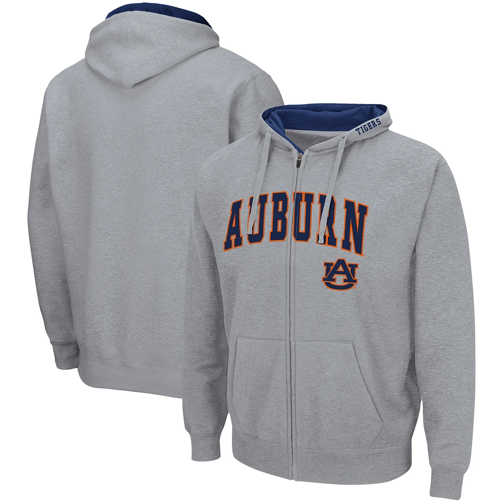 Men's Colosseum Heathered Gray Auburn Tigers Arch & Logo 3.0 Full-Zip Hoodie